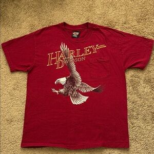 Vintage Single Stitch Harley Davidson Red Eagle Printed Graphic Motorcycle Shirt